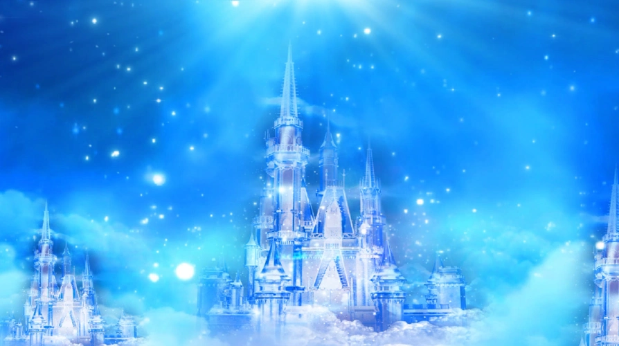 蓝色梦幻城堡(有音乐)浪漫粒子飞驰舞台led背景视频素材-92素材网