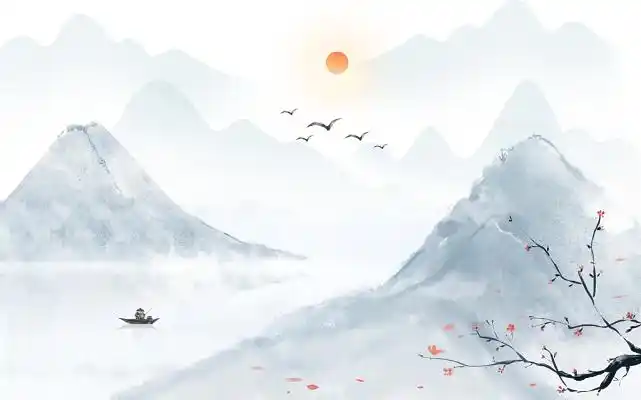 中国风古风水墨山水风景原创插画背景