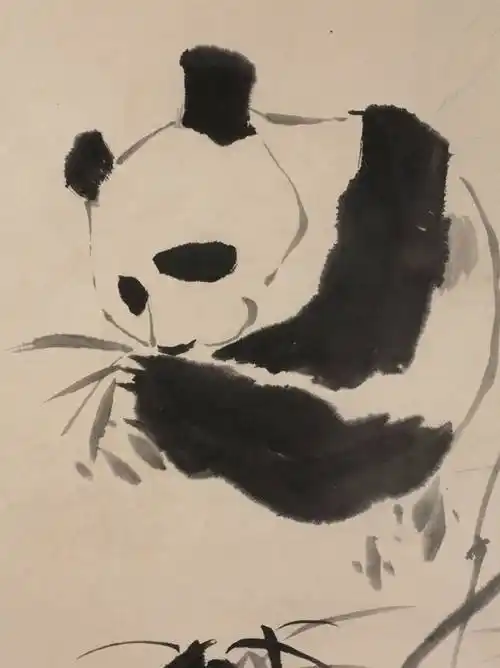 中国美术 中国画 近代画家「刘继贞 熊猫図」肉笔纸本 ★挂轴★大珍品