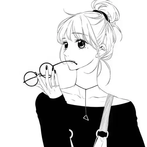 动漫女生头像,黑白款