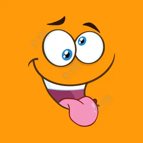 疯狂的卡通搞笑面孔与疯狂的表情和伸出的舌头橙色背景的插图