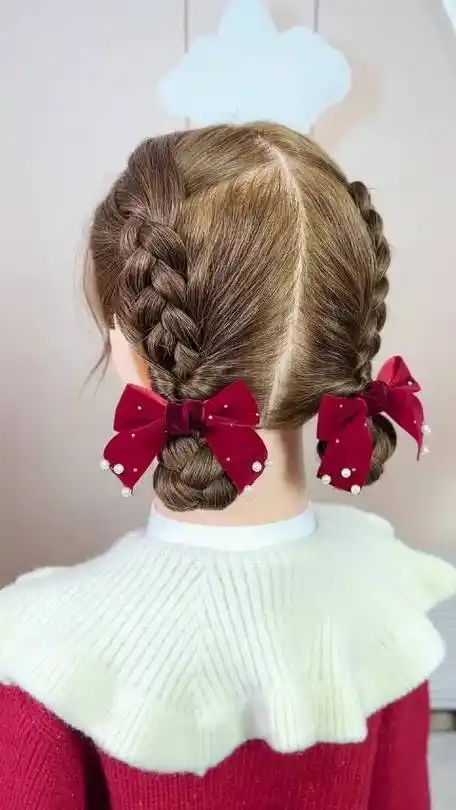 就给她绑这个蝴蝶结低丸子头吧,好可爱哟#编发教程#999款经典发型的