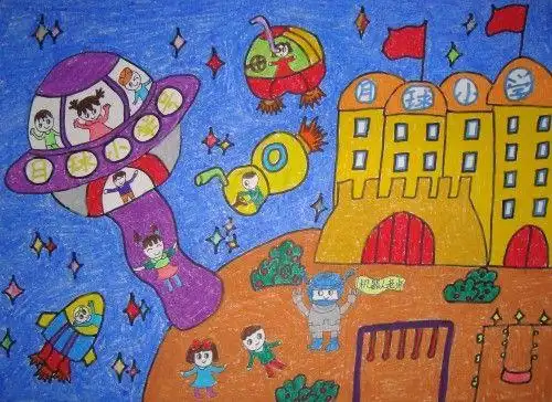 科幻城市简笔画主题画未来未来的学校简笔画太空学校简笔画未来科技