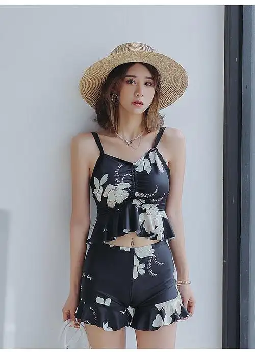 大码泳衣女胖mm200斤三件套大胸温泉性感比基尼遮肚显瘦长袖罩衫 3022