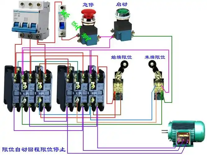 行程开关到交流接触器的接线图
