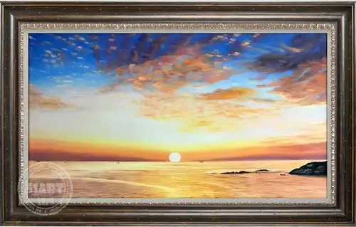 瑞堂 横幅手绘日出风景油画 美式客厅手绘油画餐厅有框画17359