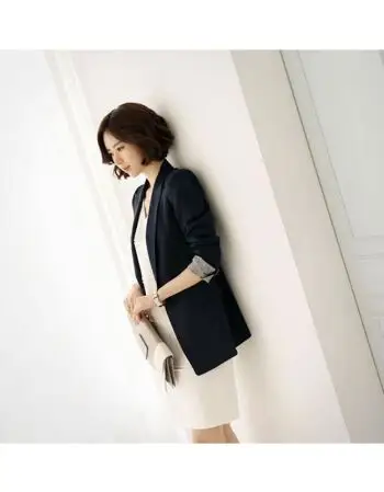 chic小西装外套女神范衣服工作服秋修身西服韩版职业气质 藏青色 内搭