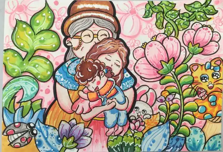 马克笔主题画母亲节母爱的伟大我爱亲