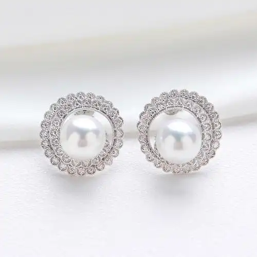 珍珠永妍天然南洋澳白海水18k金钻石钻石耳钉耳饰