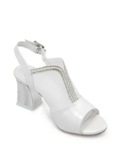 春夏白色羊皮粗跟时尚网纱高跟鱼嘴凉鞋