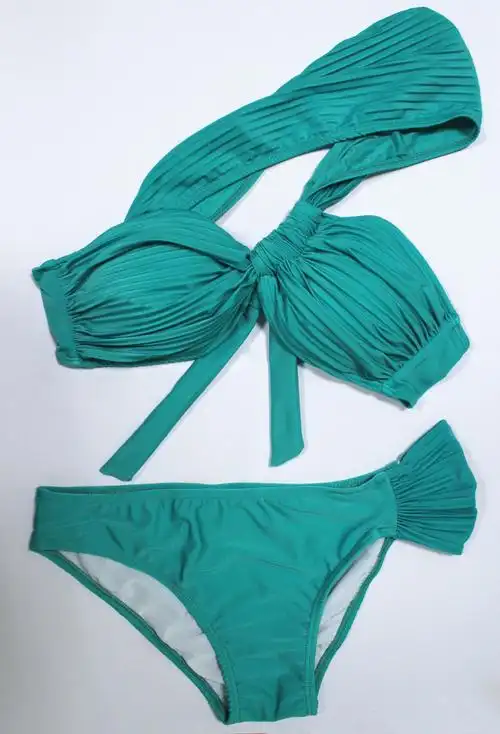 爆款 百褶比基尼 维多利亚的秘密 青绿色褶皱 游泳衣756