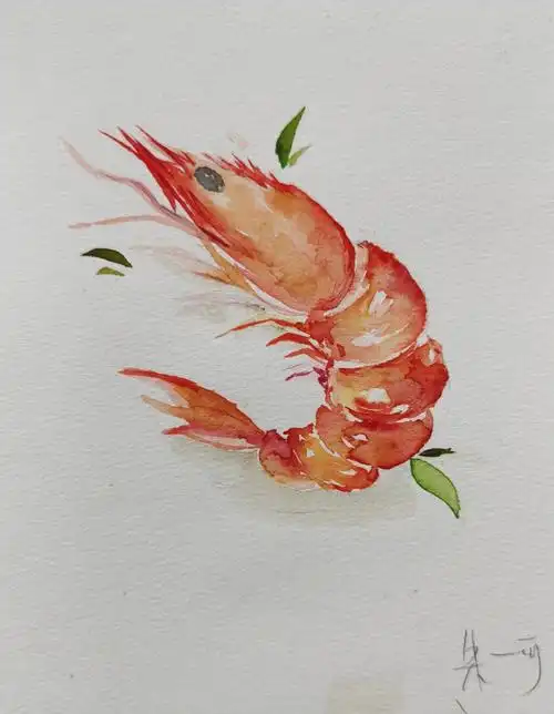 学生课堂上画的水彩虾,活灵活现,赞91#水彩美食  #水彩手绘  #水彩