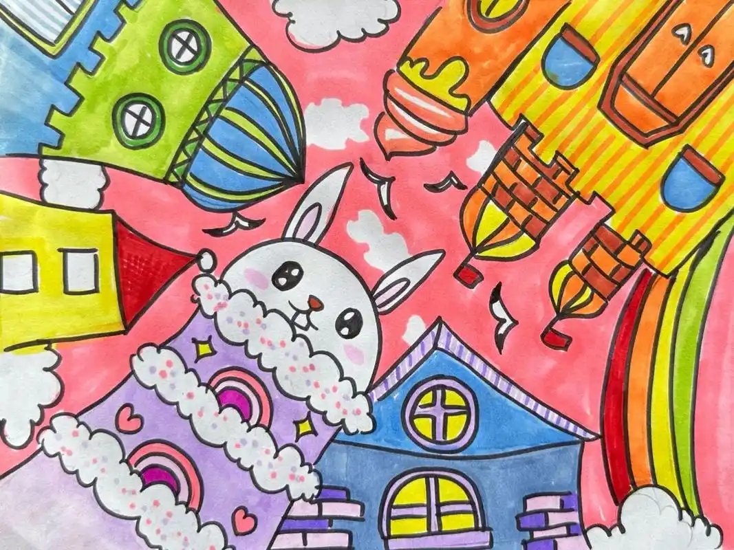 勾线笔 马克笔#仰视天空# #创意画# #儿童创意画# #创意美术儿童画