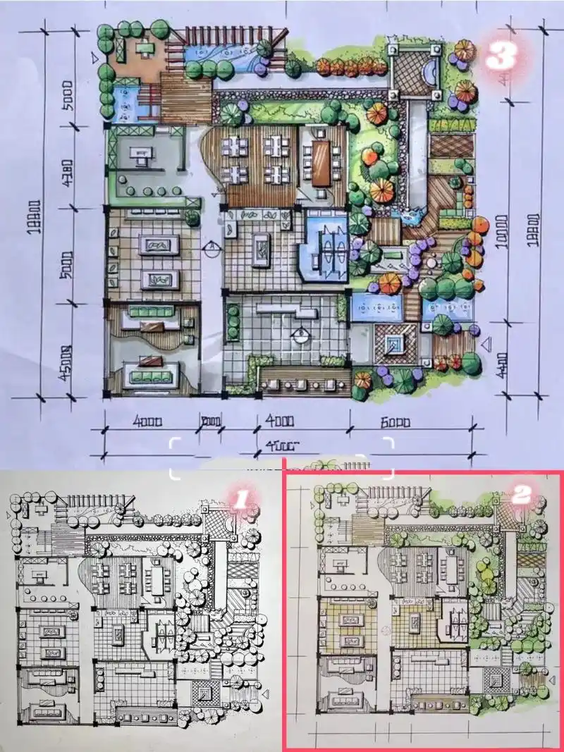 环艺考研|室内平面图手绘方案绘制步骤 1️⃣绘制1*1cm柱网格.