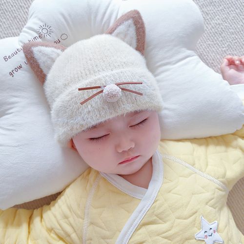婴儿帽子秋冬款可爱超萌男宝宝女网红3-18个月针织毛线帽冬季加厚