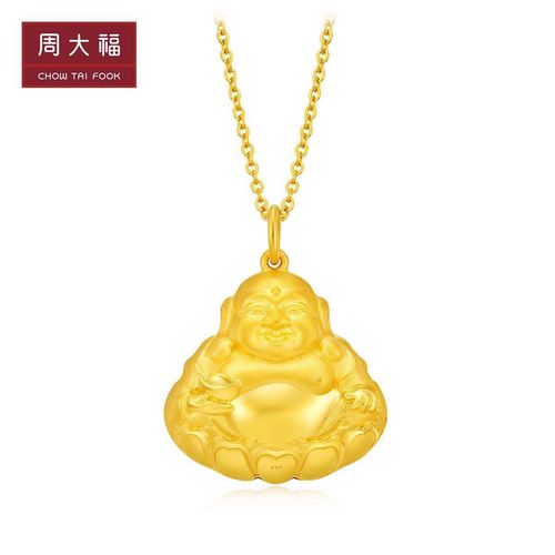 周大福珠宝首饰经典单面佛足金黄金吊坠计价f219799精品