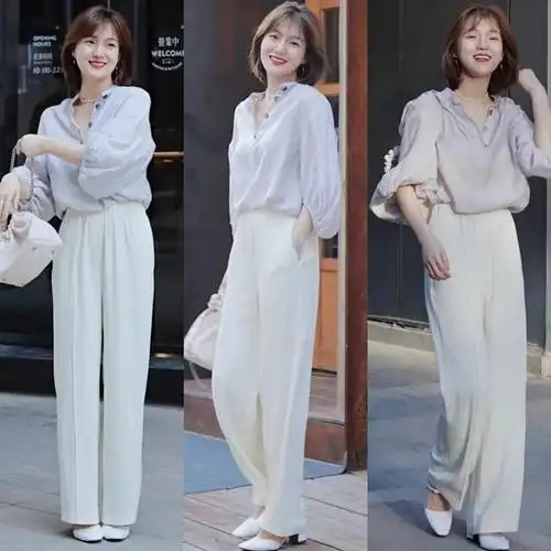 白色阔腿裤怎么搭配上衣图片-百科小世界