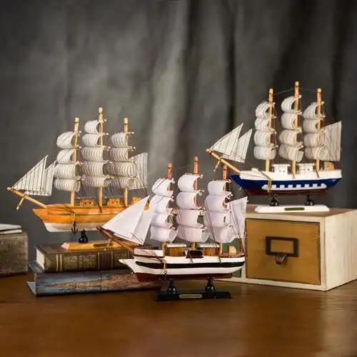 祝君一帆风顺,办公室必备,独有的地中海风格,纯手工制作的实木帆船