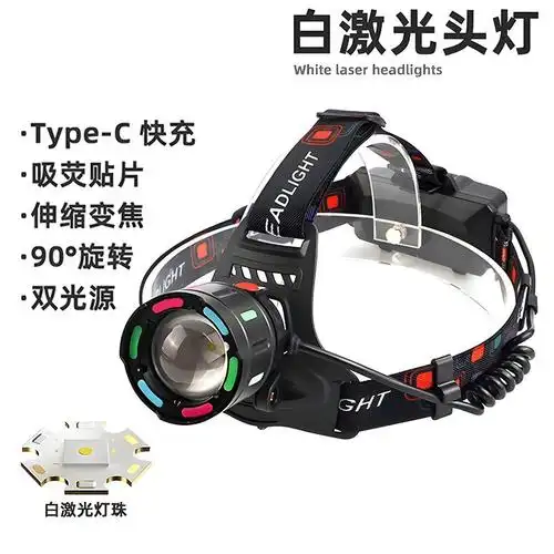 头灯超量色彩led头戴头灯伸缩变焦强光头灯手电筒家用户外照明
