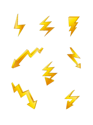 矢量金色渐变闪电霹雳雷电危险电流装饰元素