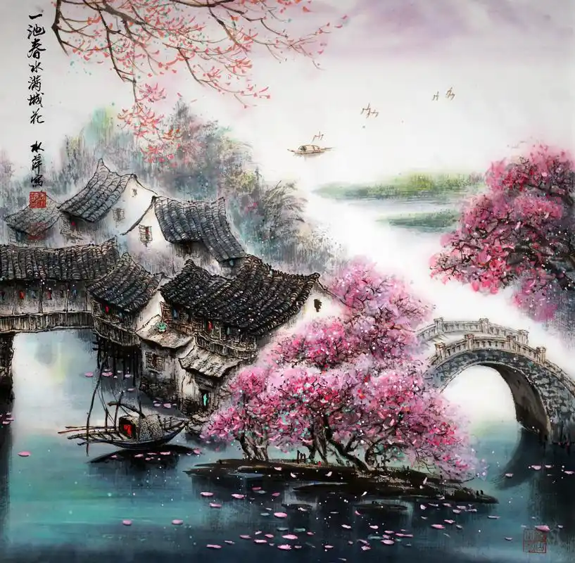 江南水乡,春夏秋冬,国画一组. - 抖音