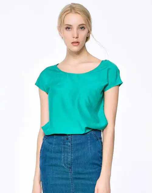 蓝绿色淑女时尚盖肩袖上衣