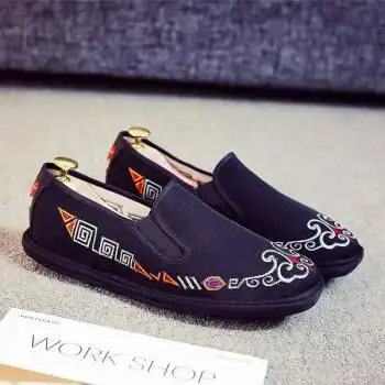 社会布鞋手工老北京布鞋男牛筋底刺绣花韩版中国风豆豆鞋布仆西山吉诺