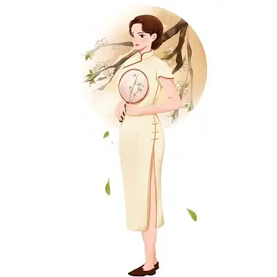 古风人物白色古风民国旗袍女人美女手绘卡通人物png素材旗袍旗袍美女