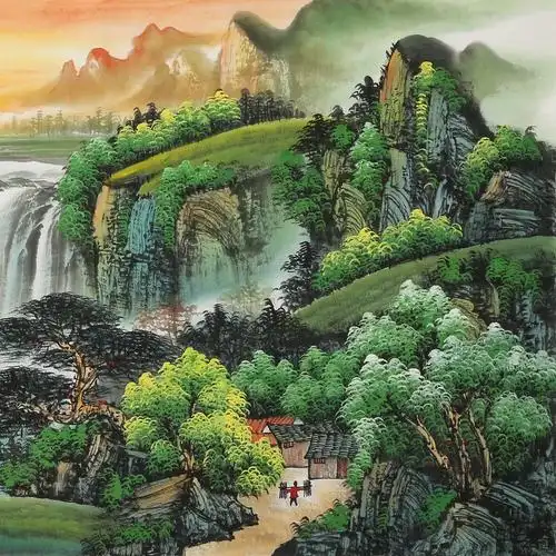 吴东 小六尺《流水生财》聚宝盆山水画 - 聚宝盆山水画 - 99字画网