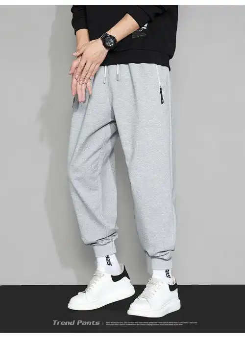 男男士休闲束脚九分裤春秋新款男运动百搭卫裤2022潮流学生裤子 灰色