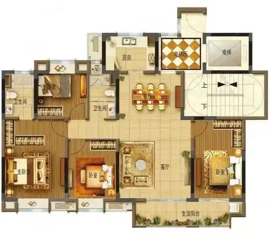 大平层吾悦广场碧桂园4室两厅三卫精装大飞机户型