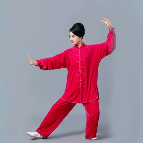 鸿然太极金丝绒秋春晨练中老年太极拳服装春季表演太极服