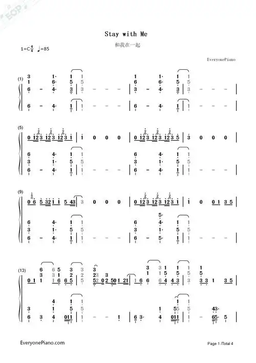 stay with me完全版-sam smith双手简谱预览1