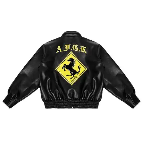 国潮潮牌fff马思唯afgk骏马标志刺绣皮衣秋冬男女情侣皮衣外套