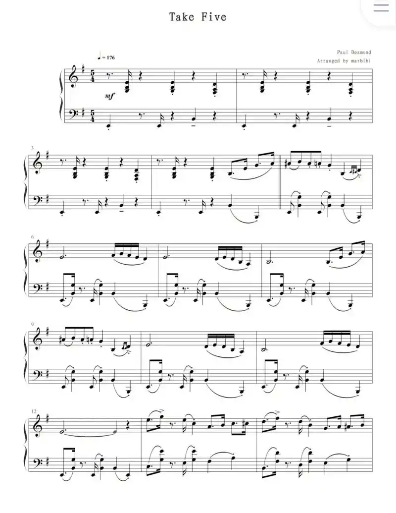 爵士钢琴曲takefive曲谱分享