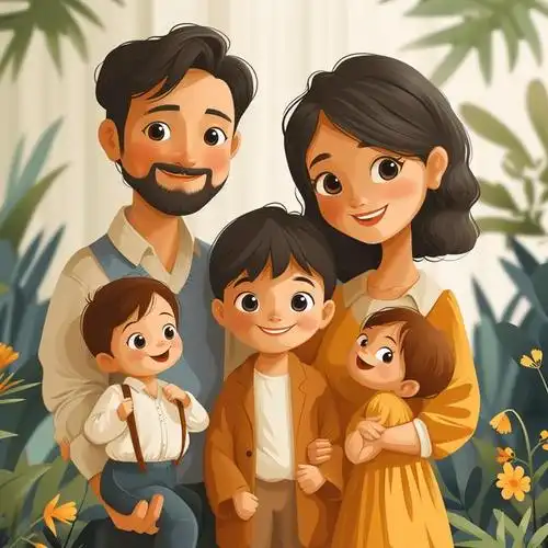 亲子头像|一家五口全家福儿女双全