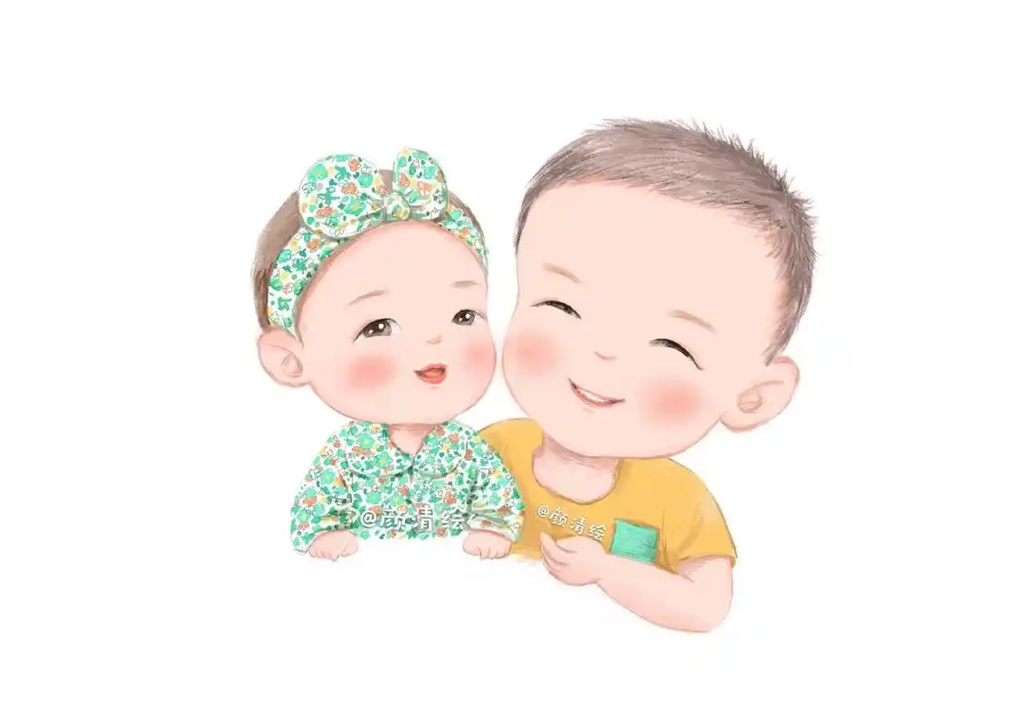 手绘可爱合照|姐弟头像 兄妹头像 全家福78 这是攒了很久才凑满发圈