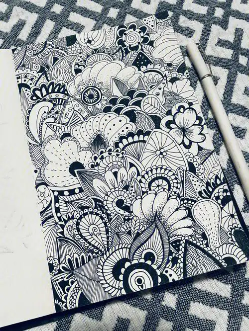 黑白装饰画零基础线描7100花花世界