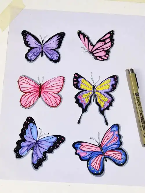 彩色蝴蝶03手绘插图附细节图