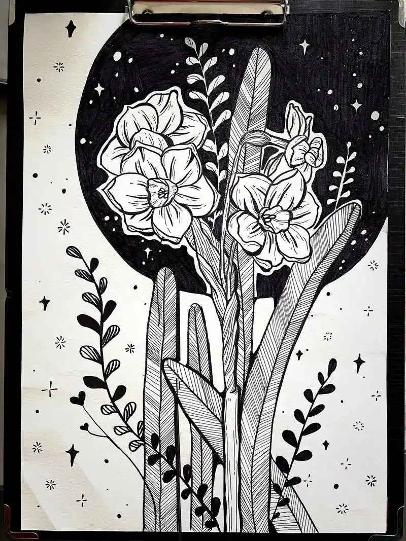 黑白线描画 #临摹学习 #画画练习打卡  临摹:@一的饭售 - 抖音