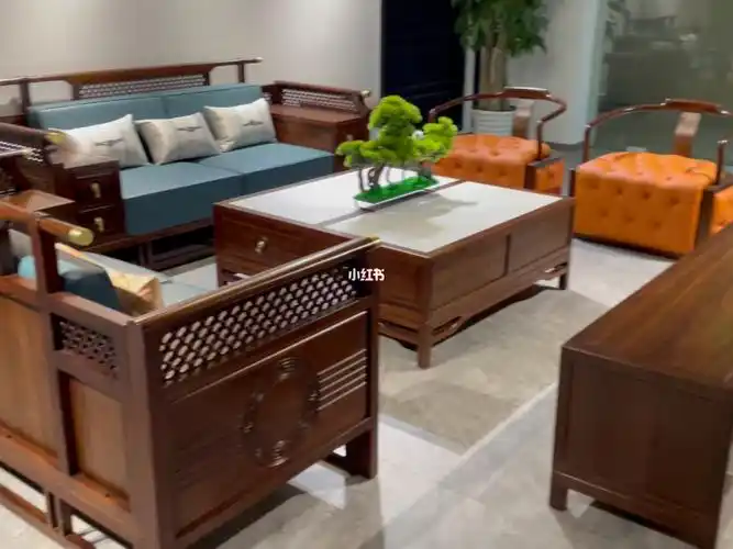 新中式乌金木真皮沙发