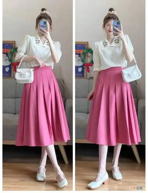 雪纺裙搭配什么上衣好看 粉色中长网纱裙搭配什么上衣