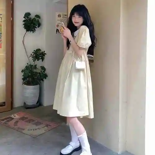 15岁女大童娃娃领连衣裙14小女孩学院风夏装13小学生甜美森系裙子