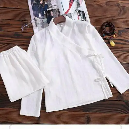 汉服【汣渡】中衣睡衣宫廷款超仙男女同款白色禅修服寝衣内搭古装