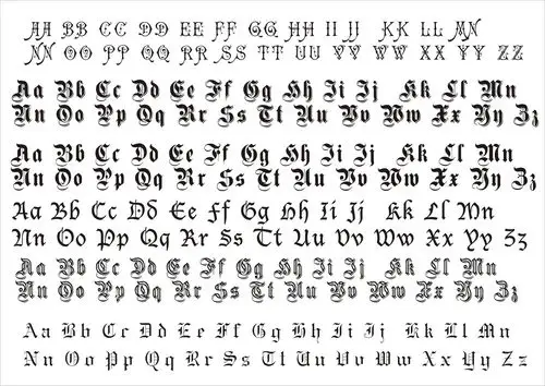 5 2013-06-21 哥特式字体26个字母的写法?