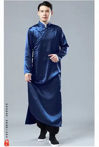 中老年民国风缎面长衫 男2019原创新款唐装 中国风相声服马褂