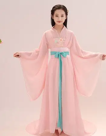 鲛人泪古装汉服仙女服仙古代贵妃公主拖尾中国风春季表演服装 粉红色