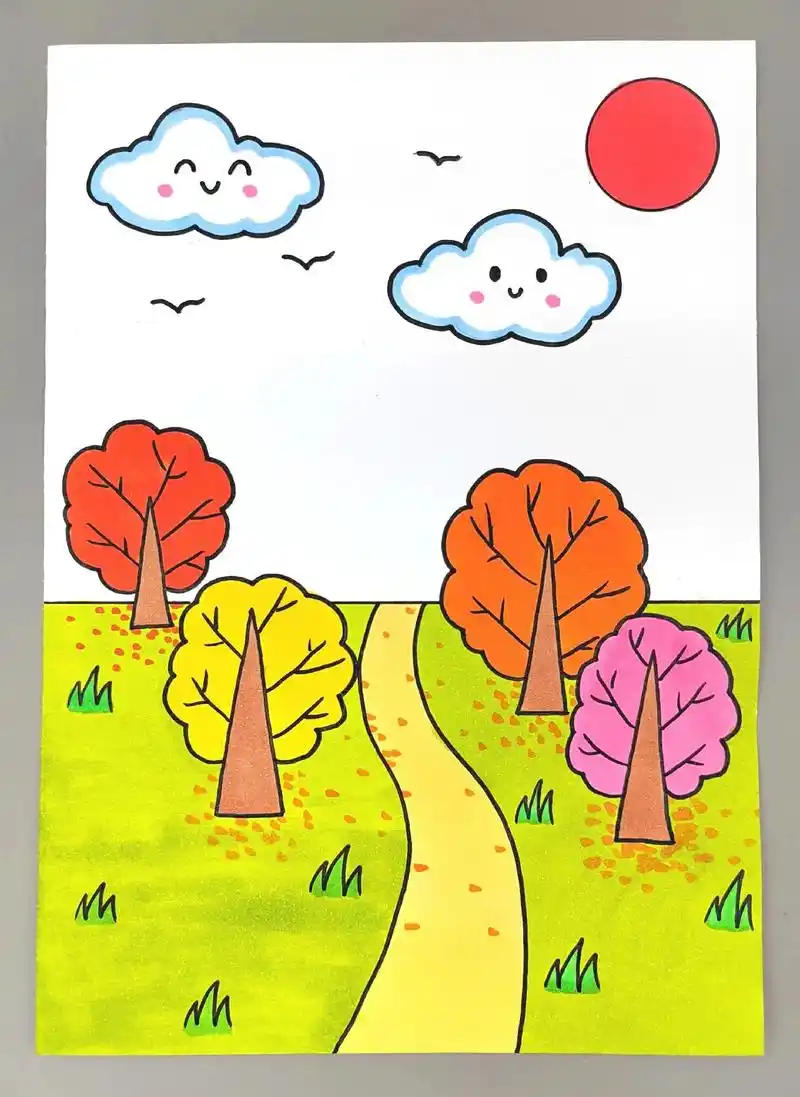 一起来画美丽的秋天,简单又好看,快来试试吧#秋 - 抖音