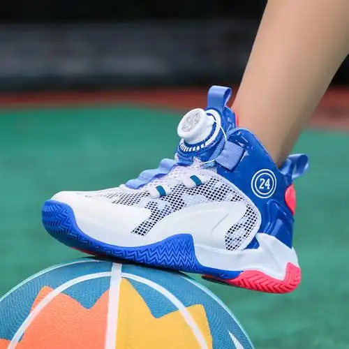 男童篮球鞋夏季中大童小学生透气网面软底减震儿童旋转纽扣运动鞋