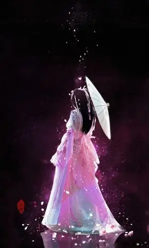 无水印 奈学长 水彩 古风 女孩 背影 粉红色系